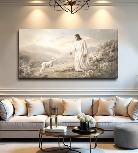 Jesus Protects The Lamb From Wolves Faith Wall Art X
