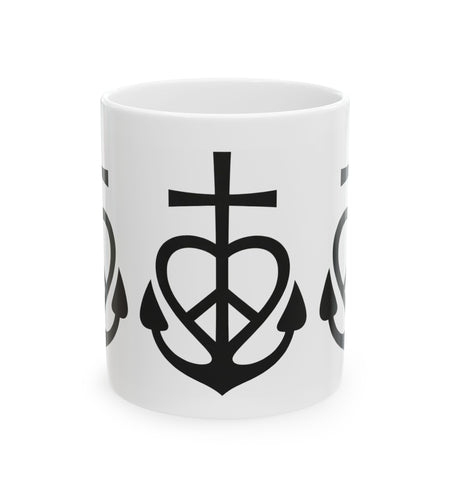 Faith, Love & Peace Ceramic Mug — Uplifting Christian Coffee Cup (11oz/15oz)