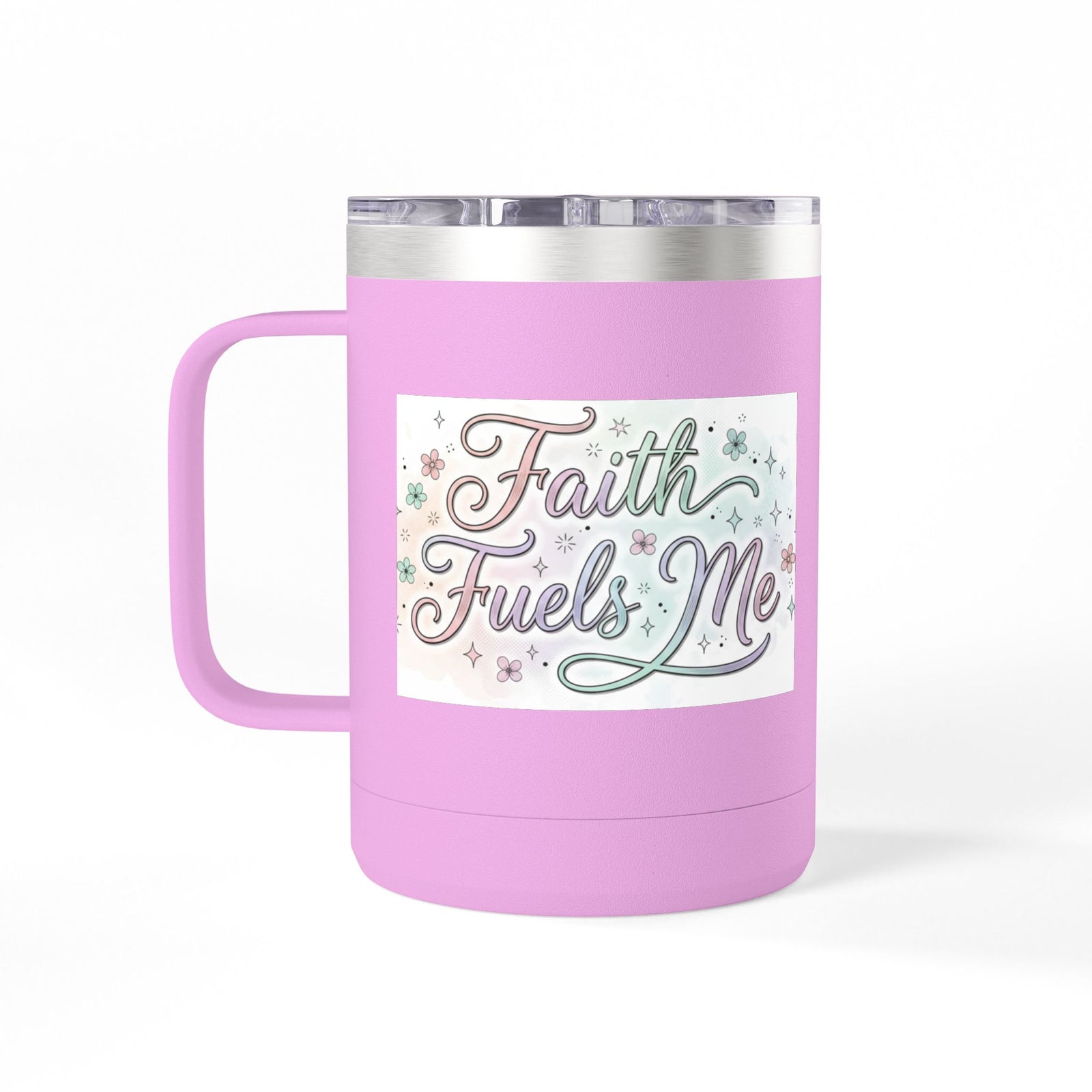 15oz Insulated Coffee Tumbler Mug — "Faith Fuels Me" Pastel Star Design