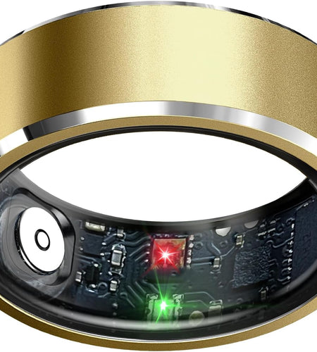 Smart Ring Health Tracker, Sleep Tracker Ring with Heart Rate, Waterproof Fitness Ring for Activity Monitoring/Steps/Distance/Calories,Air Gestures,Up to 7-Day Battery,For Ios Android (Light Gold,#12)