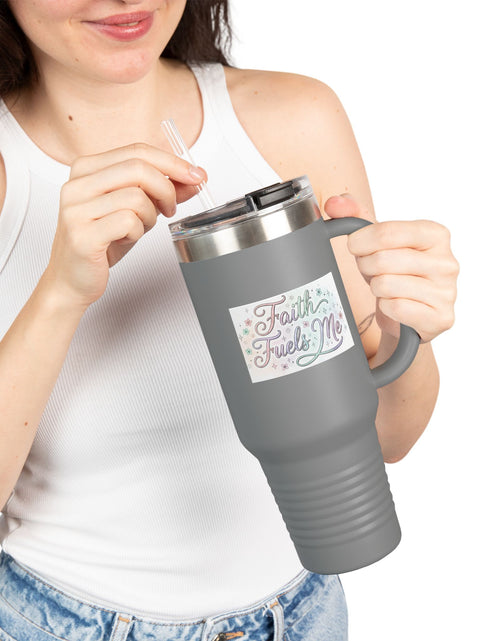 Load image into Gallery viewer, 40oz Insulated Travel Mug — "Faith Fuels Me" Inspirational White Tumbler
