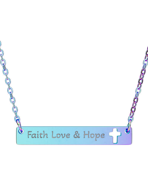 Load image into Gallery viewer, Cutout Cross Bar Necklace — "Faith, Love &amp; Hope" Engraved Religious Pendant
