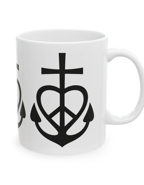 Load image into Gallery viewer, Faith, Love &amp; Peace Ceramic Mug — Uplifting Christian Coffee Cup (11oz/15oz)
