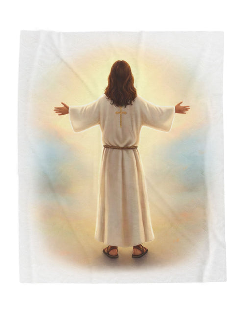 Load image into Gallery viewer, Jesus Hugs Velveteen Plush Blanket — Comfort Throw Blanket (Faith, Warmth &amp; Love)
