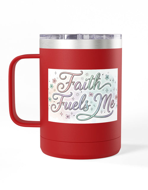 Load image into Gallery viewer, 15oz Insulated Coffee Tumbler Mug — "Faith Fuels Me" Pastel Star Design

