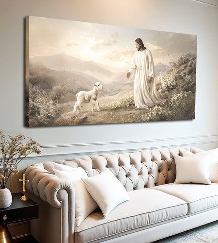 Jesus Protects The Lamb From Wolves Faith Wall Art X