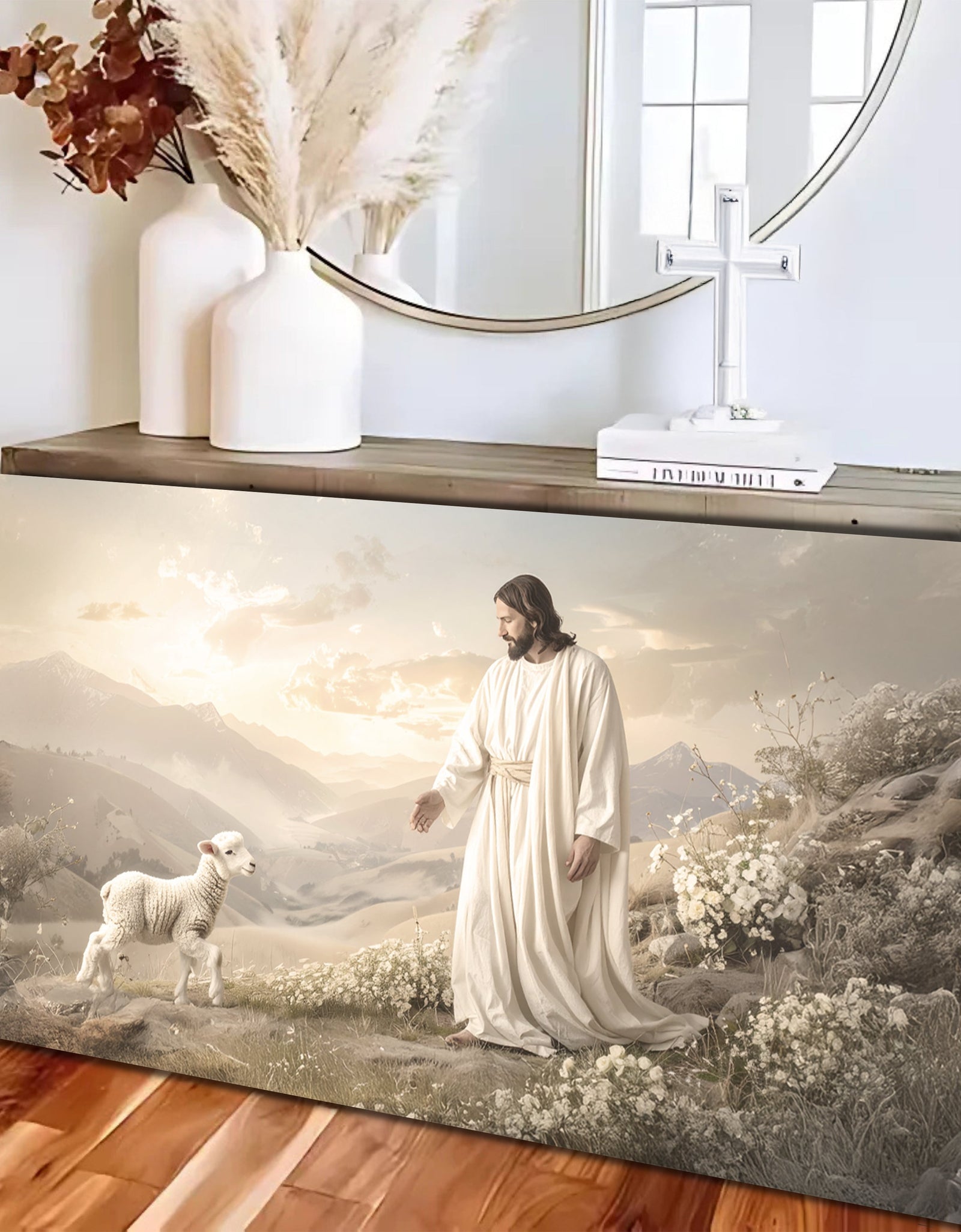 Jesus Protects The Lamb From Wolves Faith Wall Art X