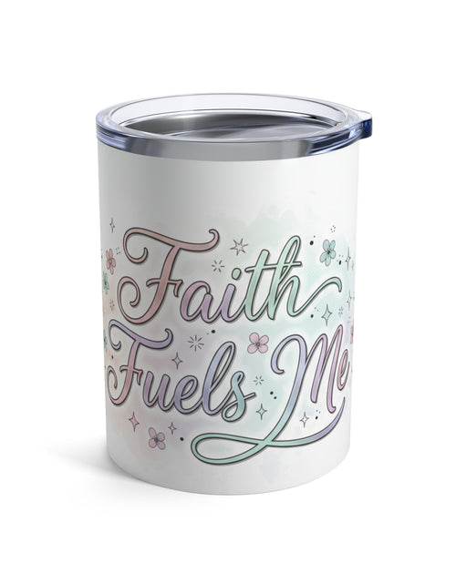 Load image into Gallery viewer, 10oz Insulated Tumbler — Pastel Floral "Faith Fuels Me" inspirational Travel Cup
