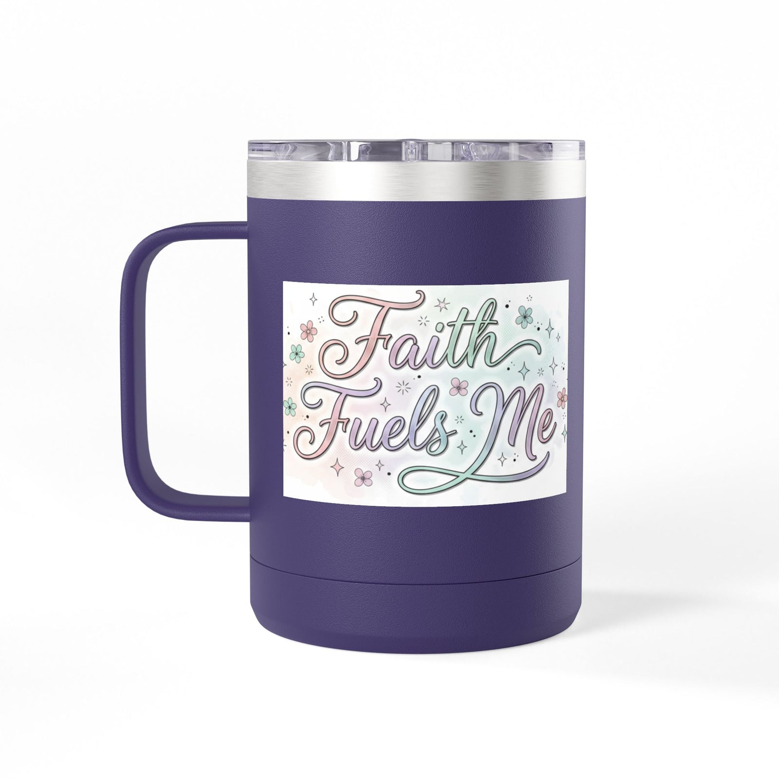15oz Insulated Coffee Tumbler Mug — "Faith Fuels Me" Pastel Star Design