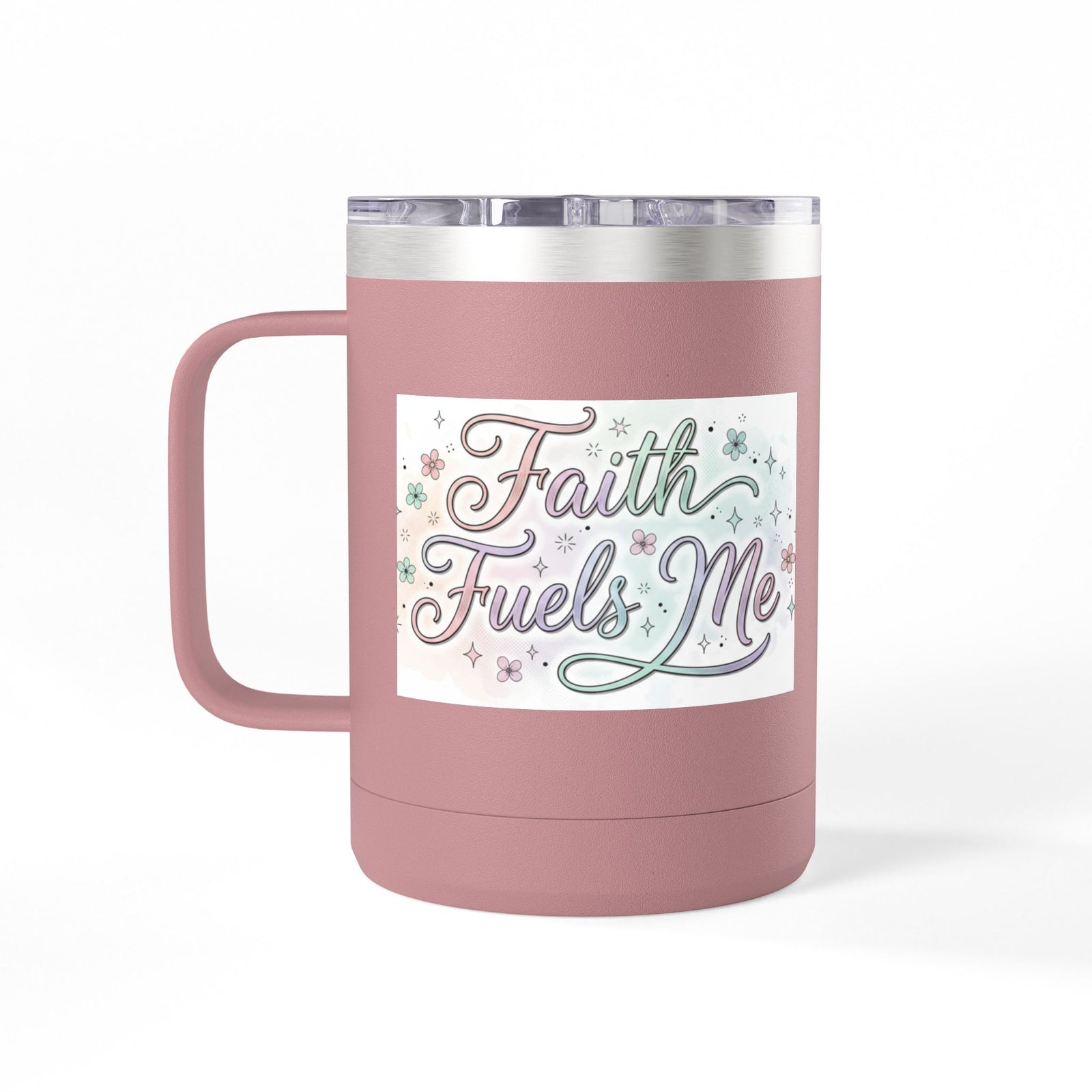 15oz Insulated Coffee Tumbler Mug — "Faith Fuels Me" Pastel Star Design