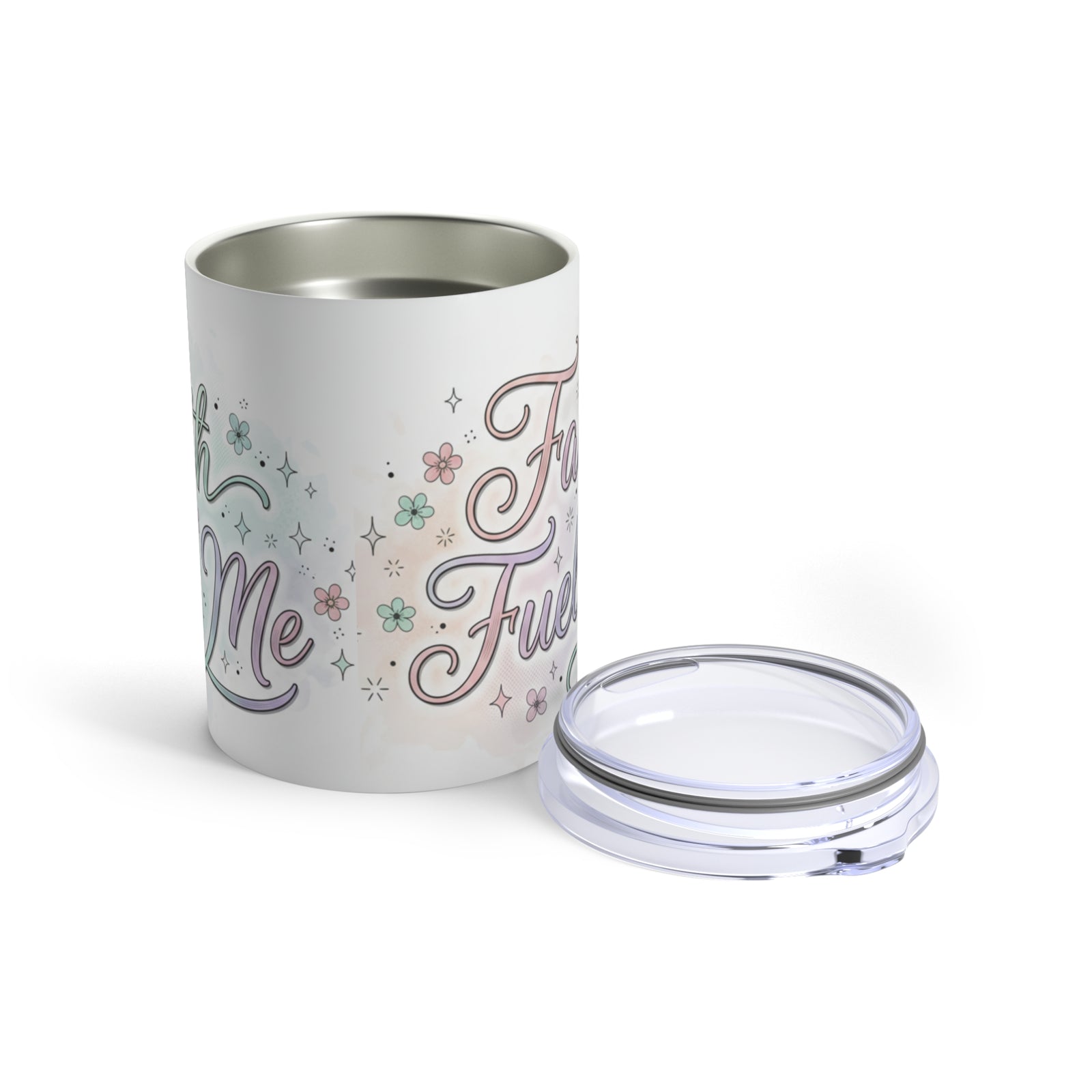 10oz Insulated Tumbler — Pastel Floral "Faith Fuels Me" inspirational Travel Cup
