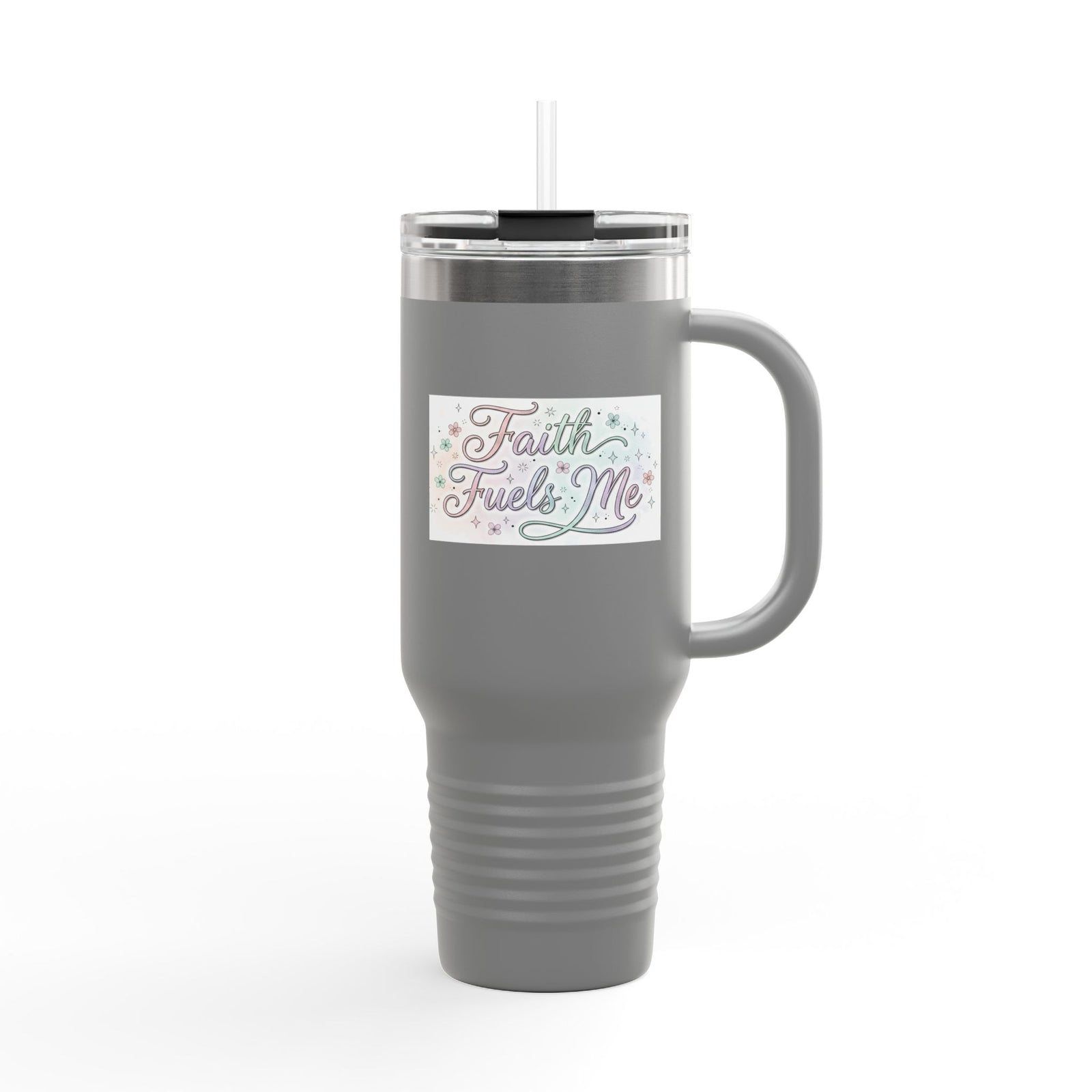 40oz Insulated Travel Mug — "Faith Fuels Me" Inspirational White Tumbler