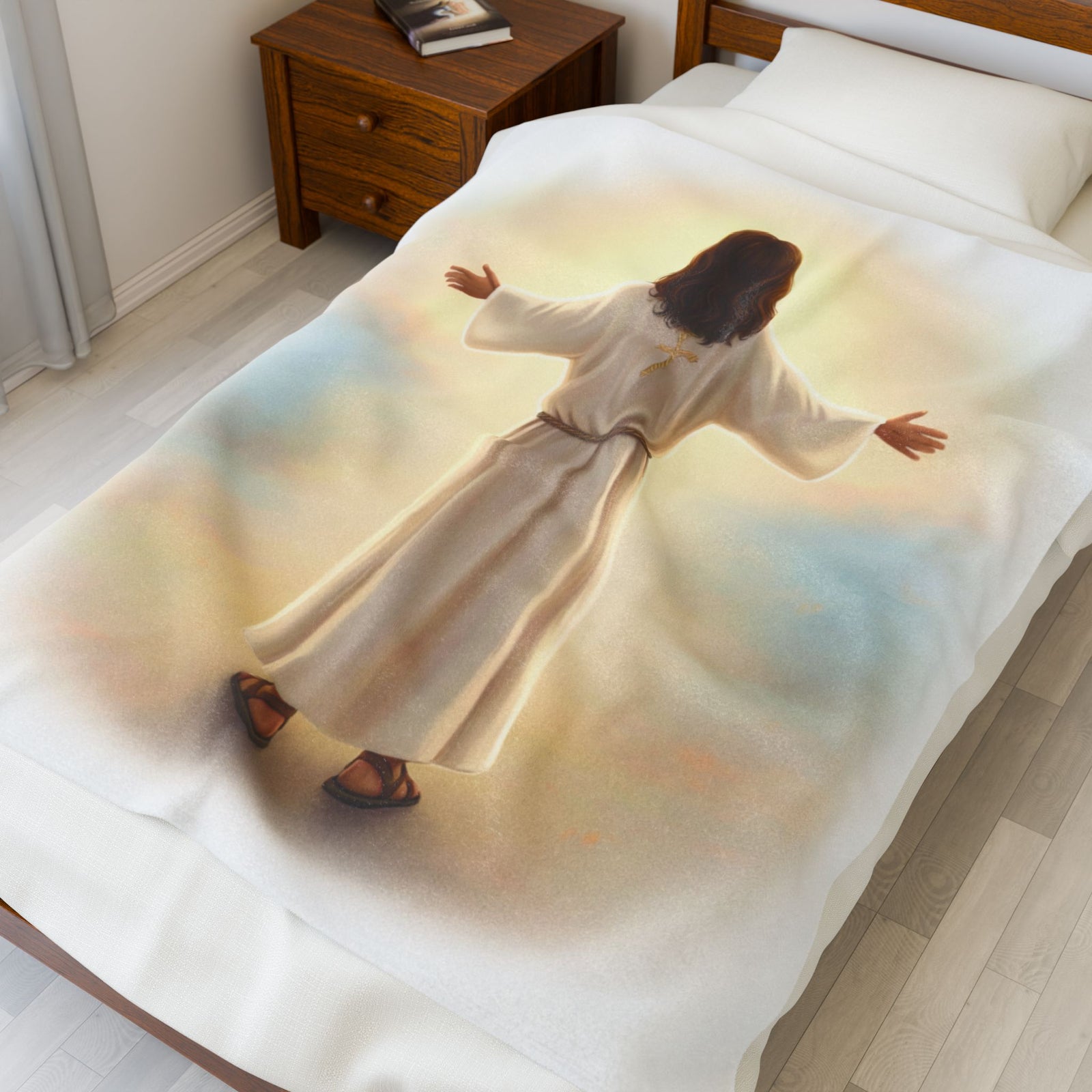 Jesus Hugs Velveteen Plush Blanket — Comfort Throw Blanket (Faith, Warmth & Love)