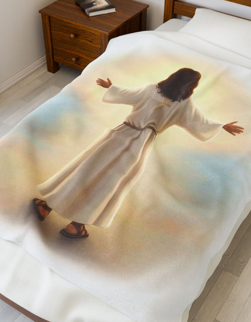 Load image into Gallery viewer, Jesus Hugs Velveteen Plush Blanket — Comfort Throw Blanket (Faith, Warmth &amp; Love)
